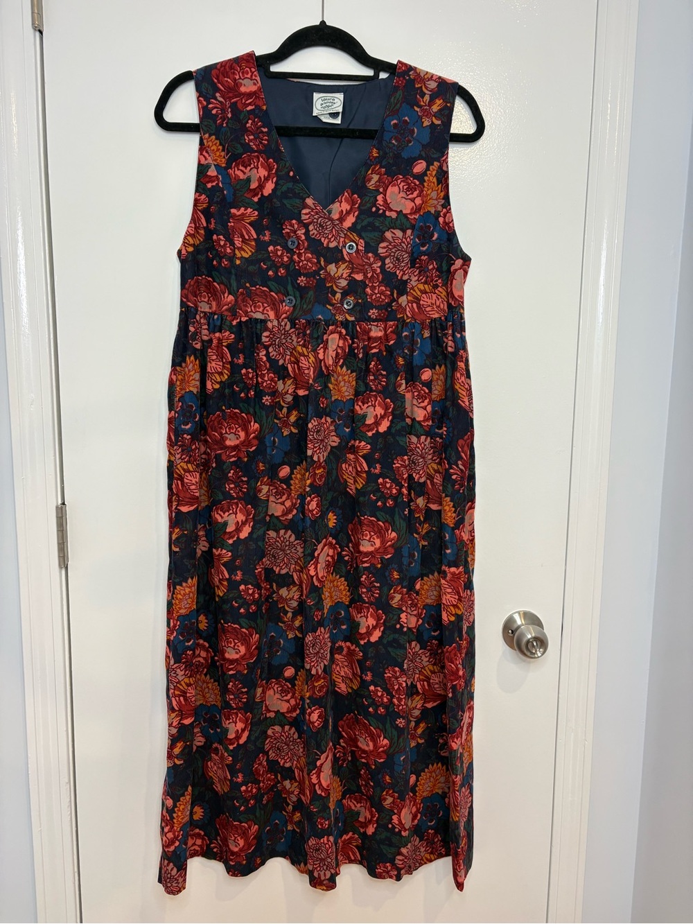 Vintage Laura Ashley floral corduroy pinafore jumper dress size 8 Great Britain